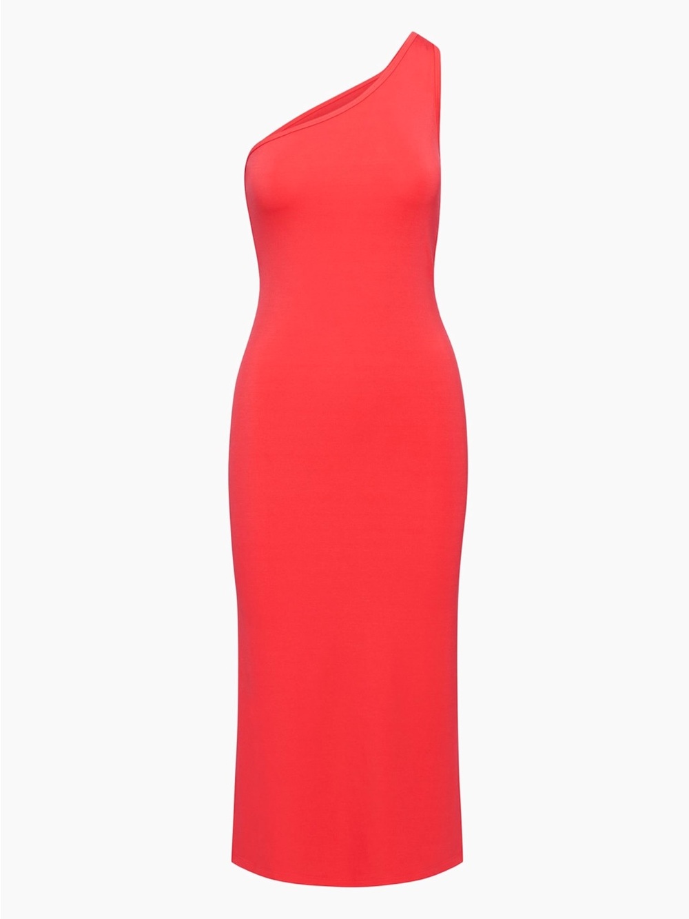Wilfred One-Shoulder Coral-Red Fitted Midi Dress
